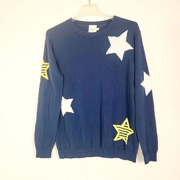 Whisper by Brodie Fine Cashmere Navy Blue Stars Silk Blend Sweater Size Small - Picture 1 of 6